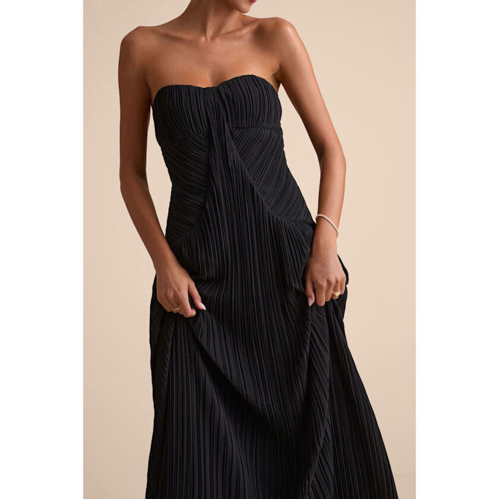 Lulus Narasha Black Pleated Strapless Maxi Dress - Size XXS